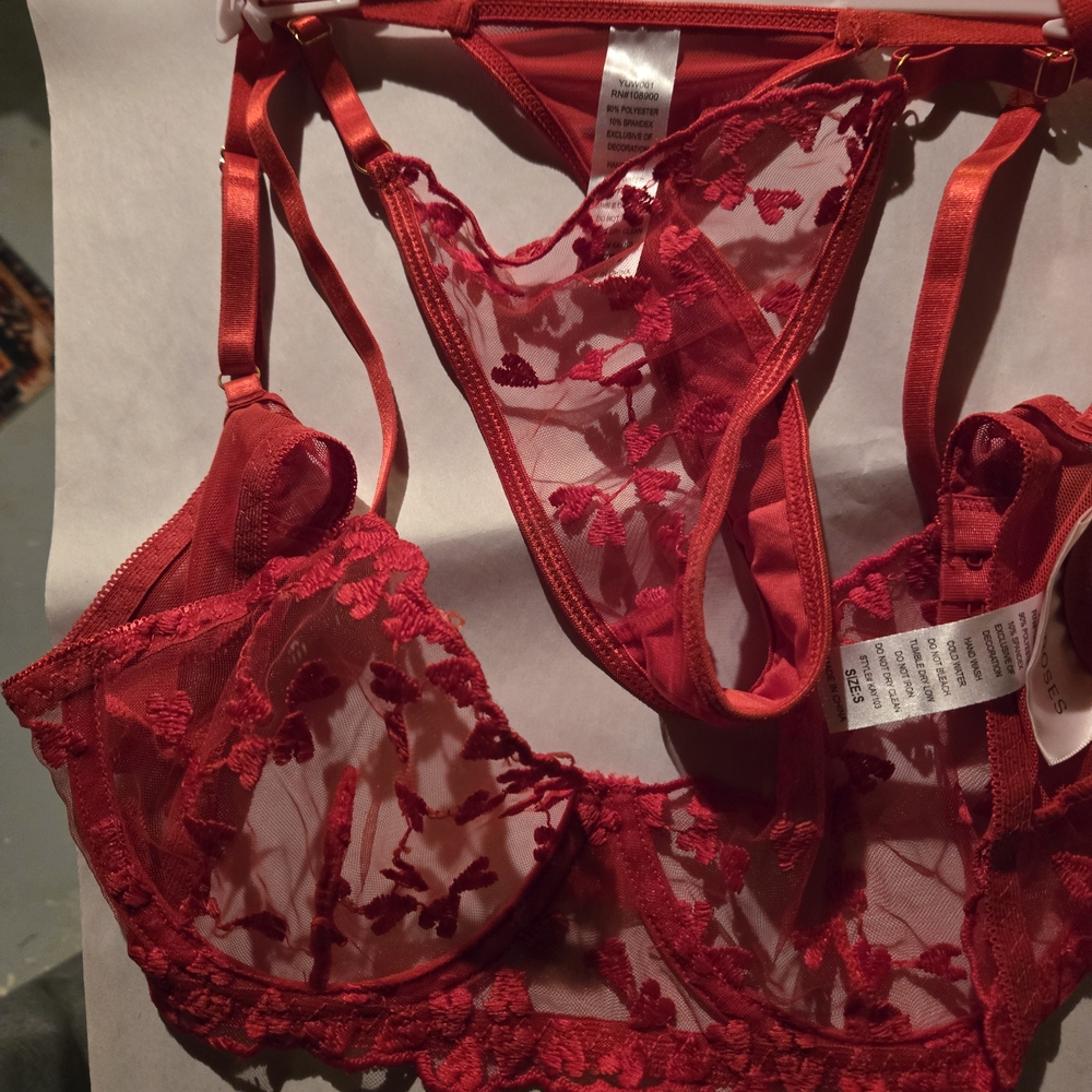 Chic Red Floral Lace Bra Set